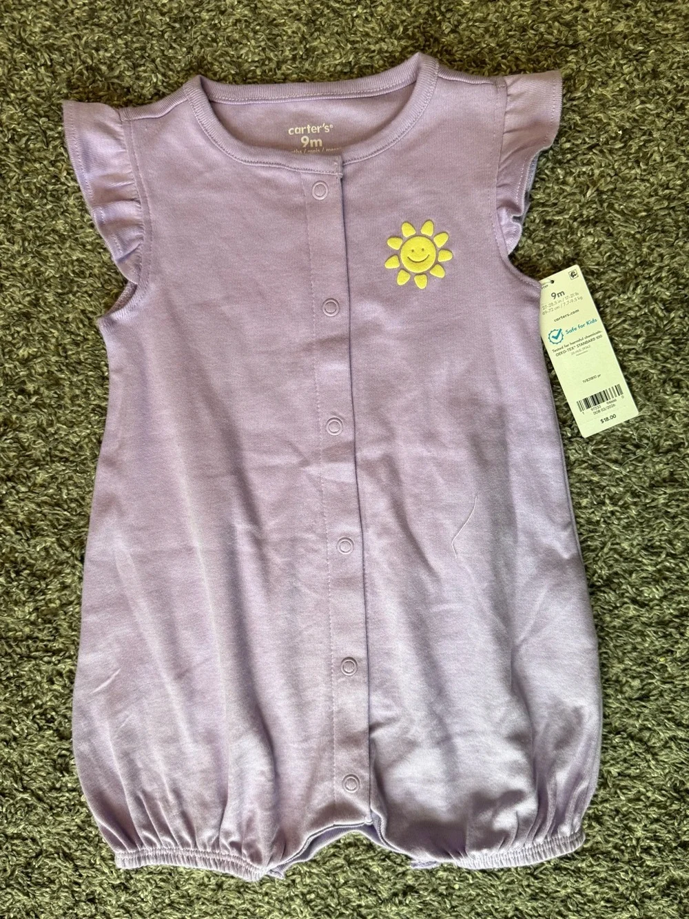 Carter's Lavender Sleeveless Baby Romper with Yellow Sun